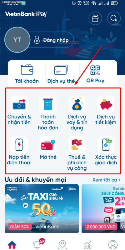 App ngân hàng VietinBank iPay có giao diện đơn giản, dễ sử dụng
